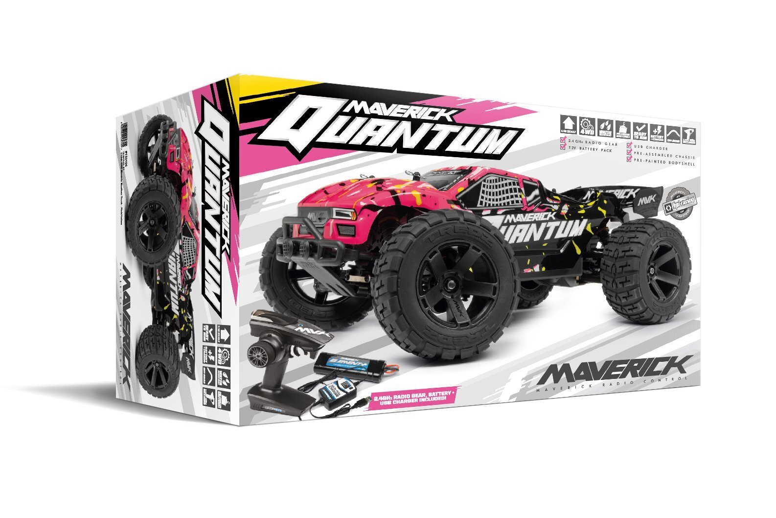 MV150106 Maverick Quantum XT 1/10 4WD Brushed Electric Truggy (Pink/Yellow) [150106] Maverick