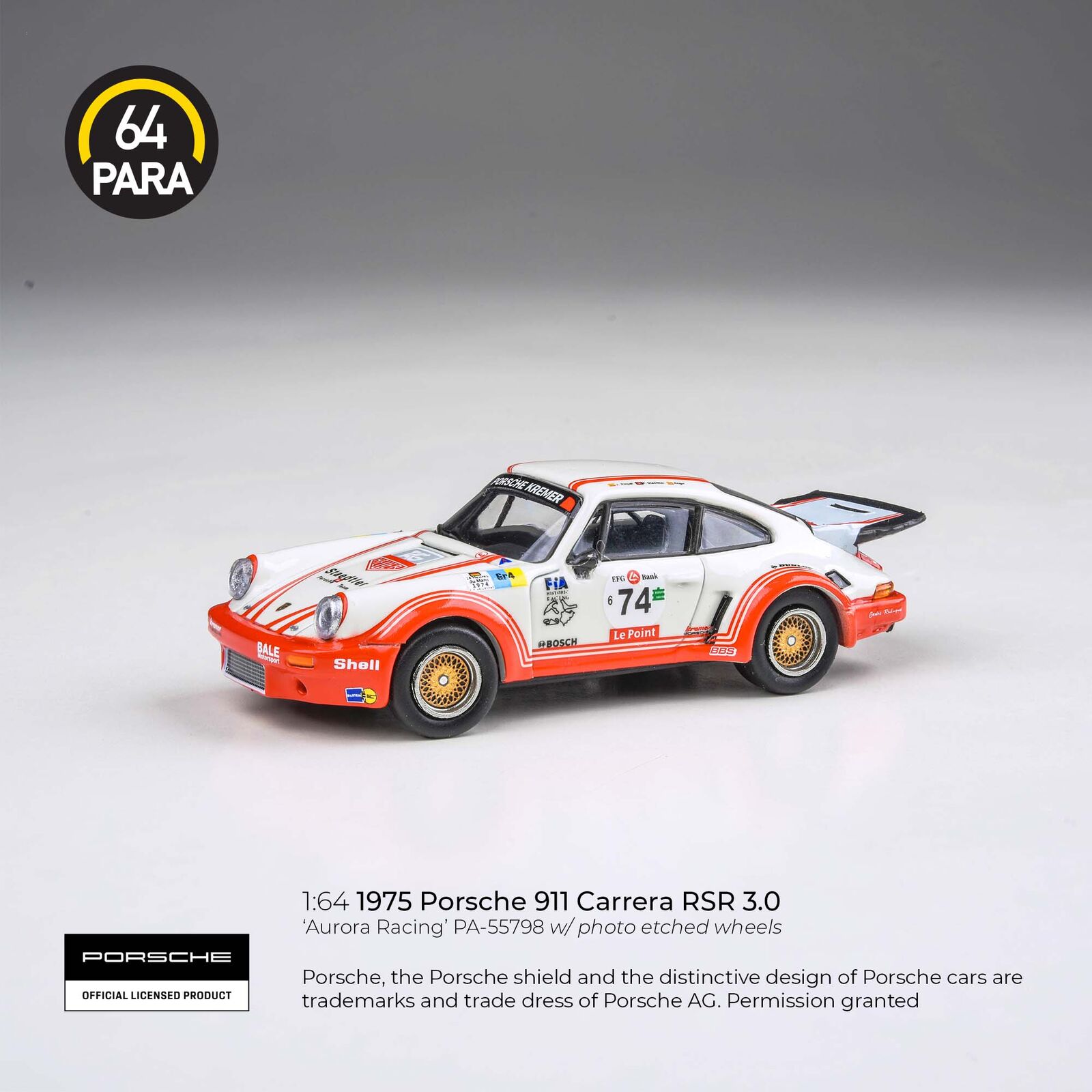 Para64 1/64 1974 Porsche 911 Carrera RSR 3.0 Aurora Racing LHD Diecast Model Car