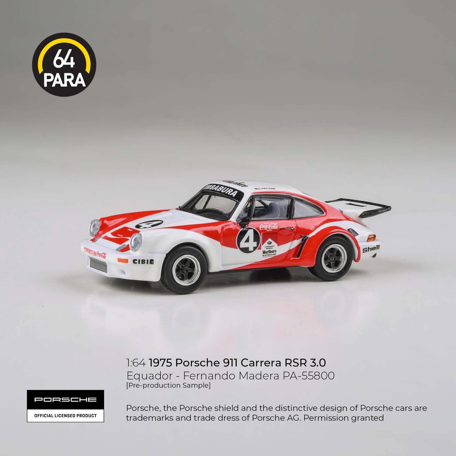 Para64 1/64 1976 Porsche 911 Carrera RSR 3.0 Equador - Fernando Madera LHD Diecast Model Car