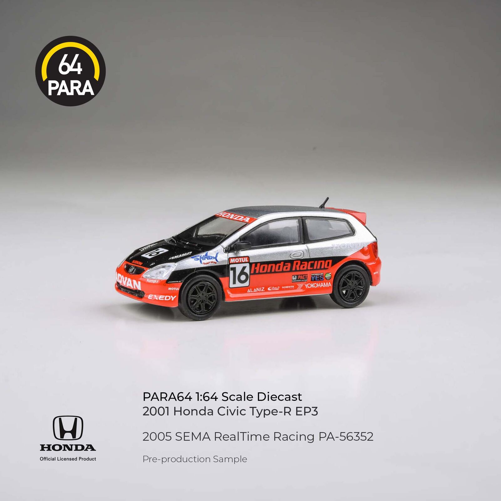 Para64 1/64 Honda Civic 2005 SEMA RealTime Racing LHD Diecast Model Car