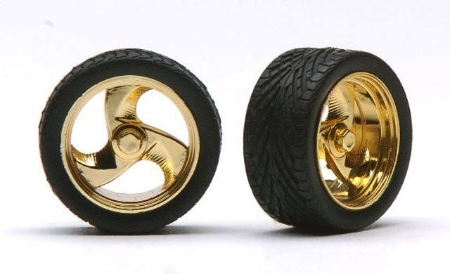 Pegasus 1/24 "Tri-Blades" Rims W/Tires Gold for Scale Models [1204]