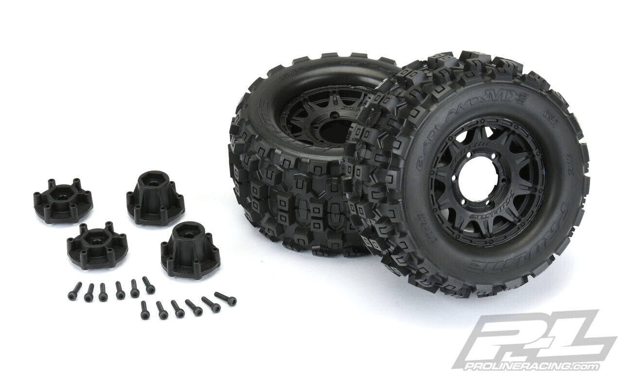 PRO1012510 Proline Badlands MX28 2.8in Tyres Mounted on Raid Black 6x30 Wheels, F/R, PR10125-10 Proline