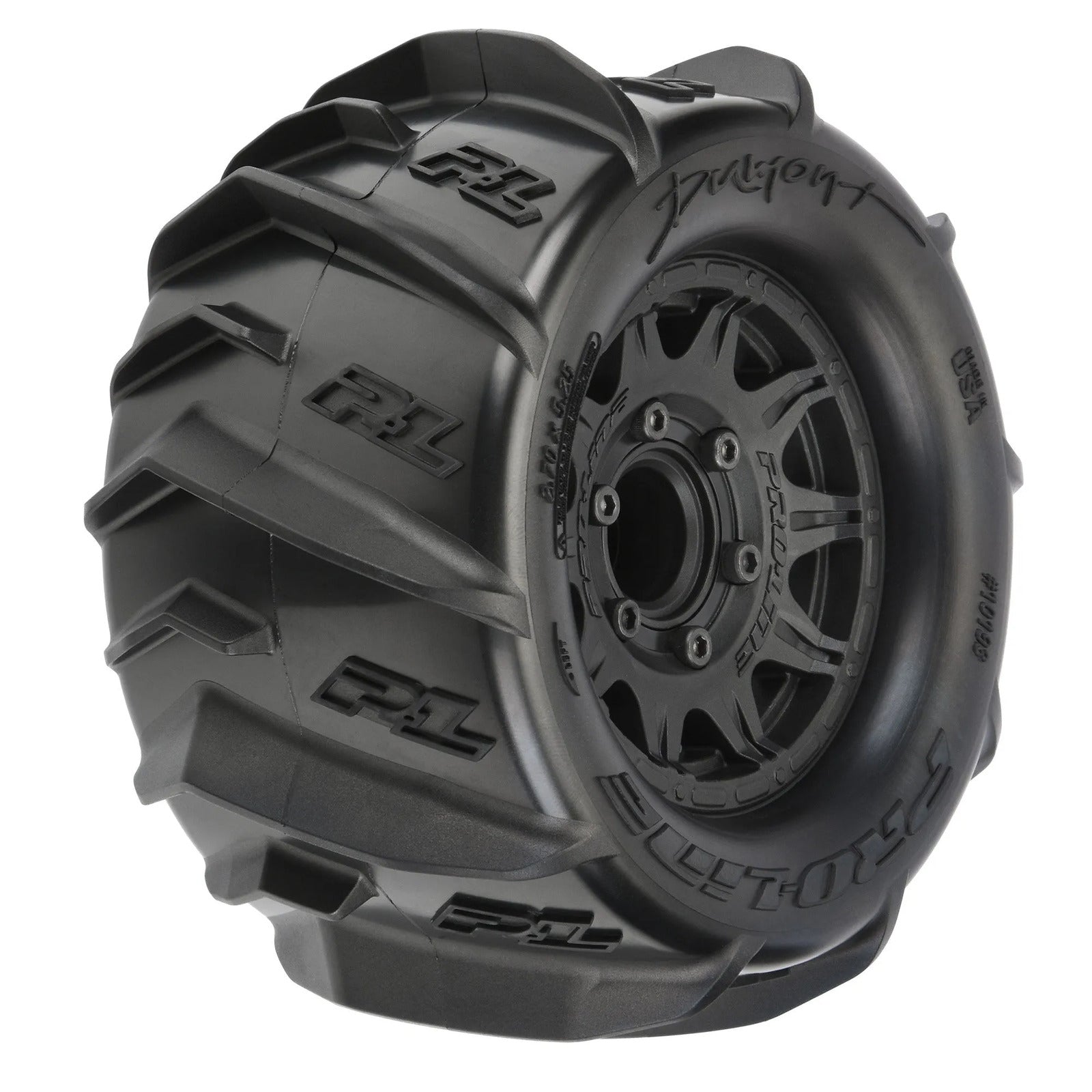 PRO1019310 Proline Dumont 2.8in Sand/Snow Tyres Mounted on Raid Black Wheels, F/R, PR10193-10 Proline