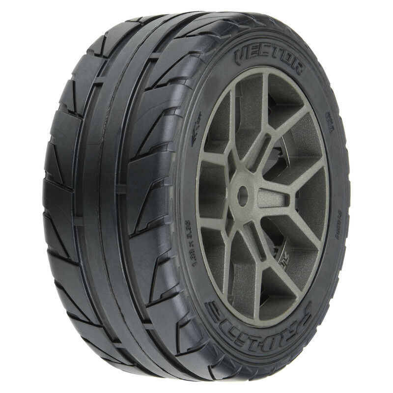 PRO1020410 Proline 1/8 Vector S3, F/R 35/85 2.4in Belted Tyres Mounted on 14mm Hex, PR10204-10 Proline