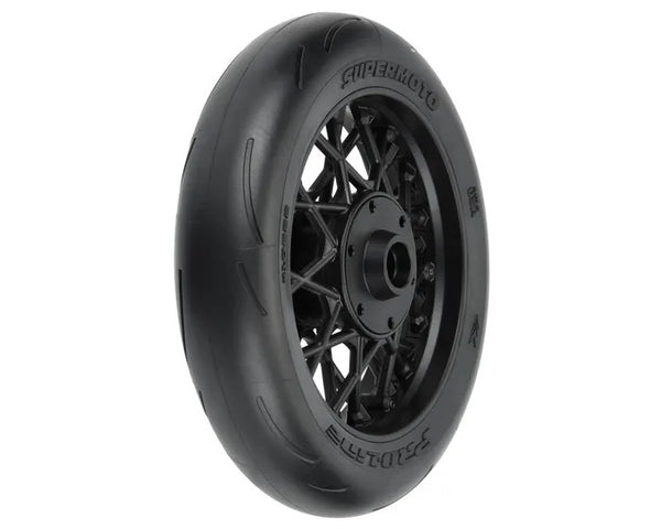 PRO1022210 Proline 1/4 Supermoto Mounted Front Tyre with Black Wheel, ProMoto-MX
