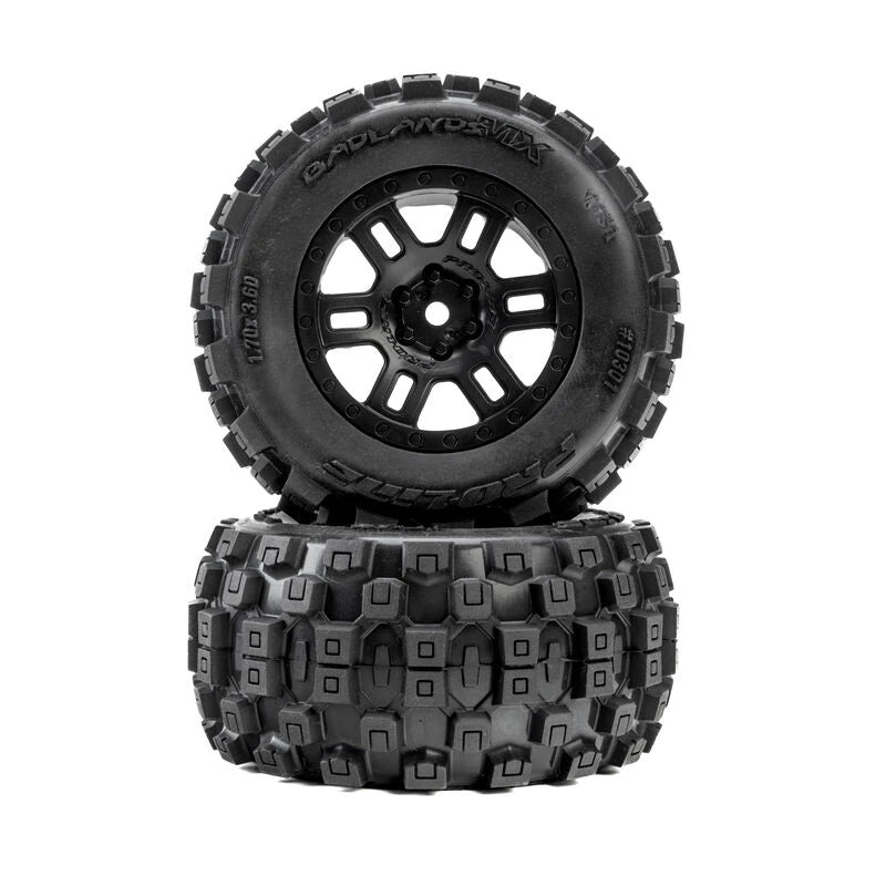 Proline Badlands F/R Tyres Mounted on Black Split Six Wheels, 2pcs, Arrma Mini Kraton - PRO1030110