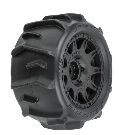 Proline Dumont F/R Tyre Set Mounted on Black Raid Wheels, Arrma Granite Grom PRO1031110