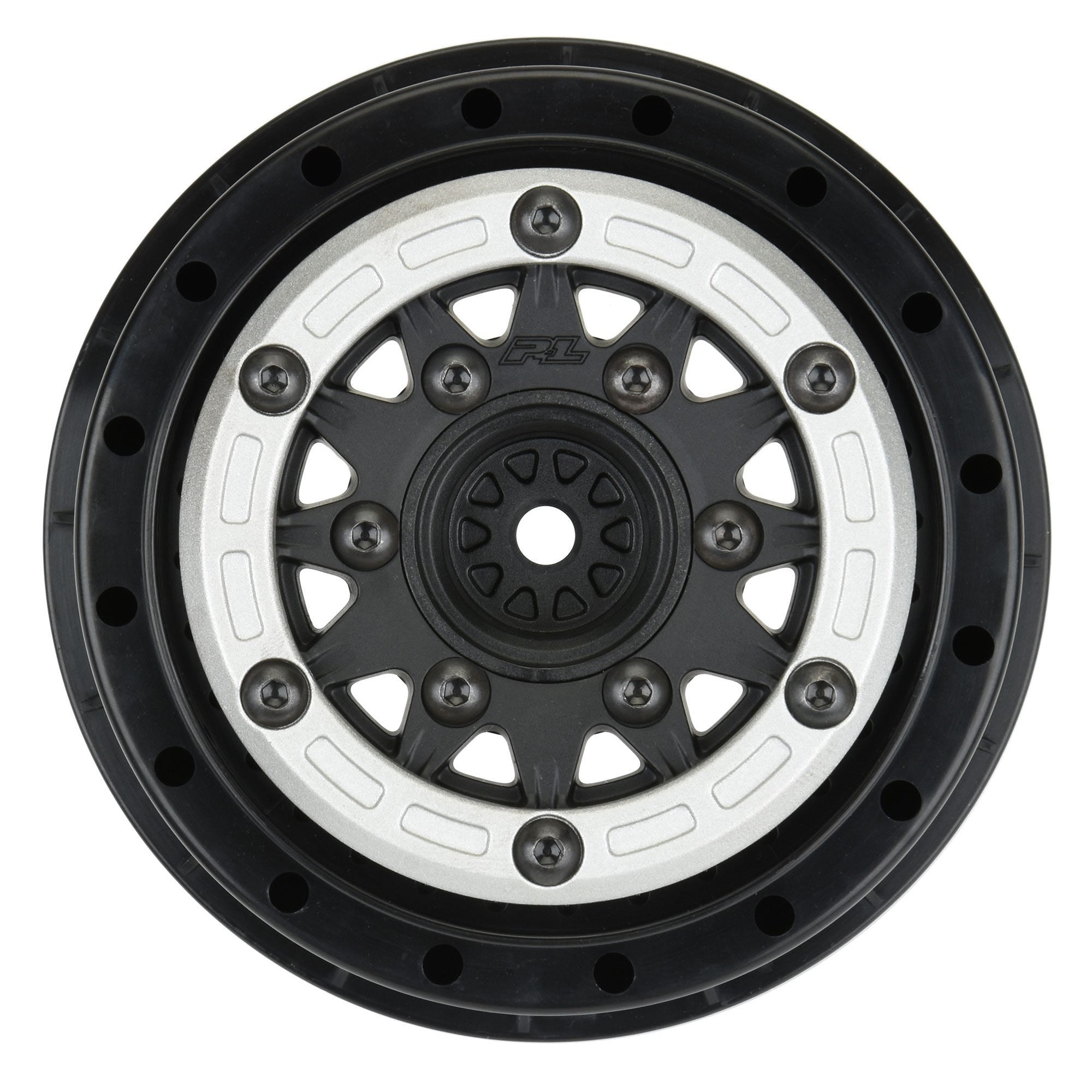 PRO281103 Proline 1/10 Raid Bead-Loc F/R 2.2in/3.0in SCT Wheels, 2pcs, Silver / Black Proline