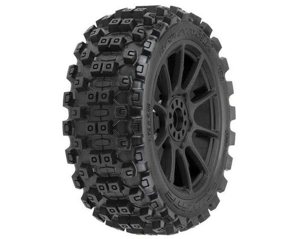 PRO906721 Proline Badlands MX M2 1/8 Tyres Mounted on Mach 10 Black Wheels, F/R, PR9067-21