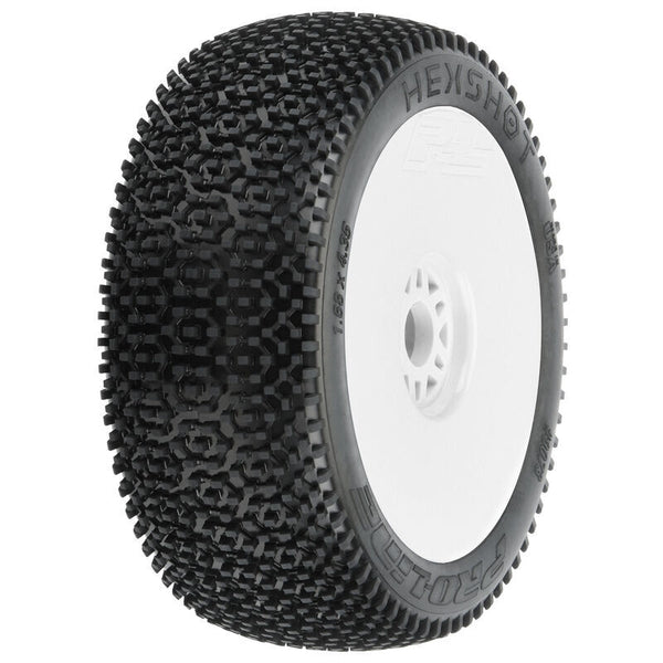 PRO9073233 Proline 1/8 Hex Shot S3 Front/Rear Buggy Tyres Mounted on 17mm White Wheels, 2pcs