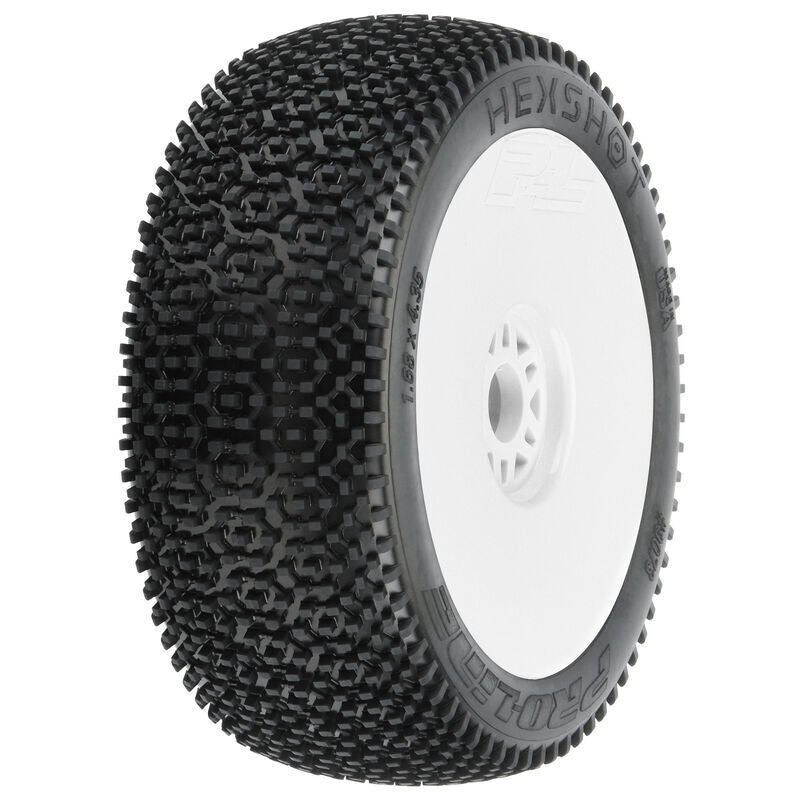 PRO9073233 Proline 1/8 Hex Shot S3 Front/Rear Buggy Tyres Mounted on 17mm White Wheels, 2pcs
