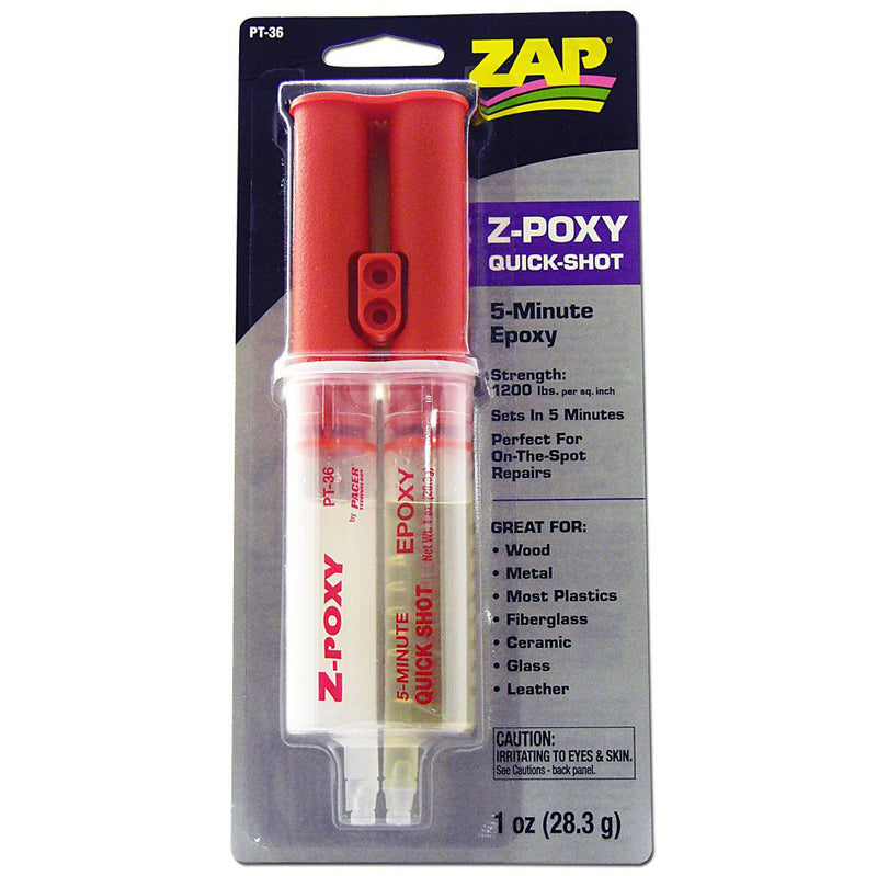 ZAP PT-36 1 OZ.  Z-POXY QUICK SHOT DUAL SYRINGE (CARDED)