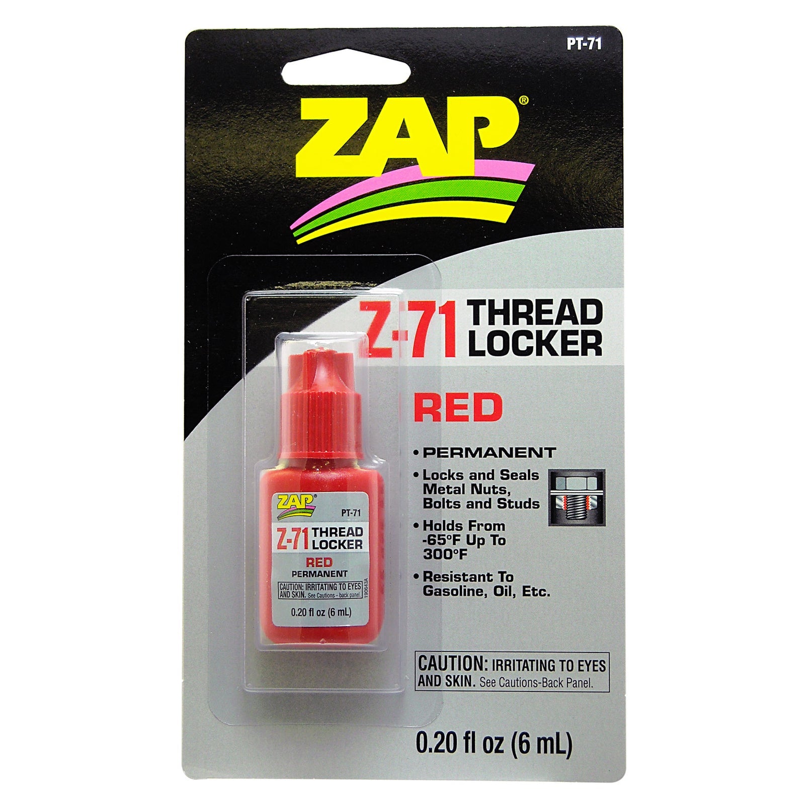 ZAP PT-71 0.20 OZ. Z-71 PERMANENT THREAD LOCKER (RED) (CARDED) ZAP