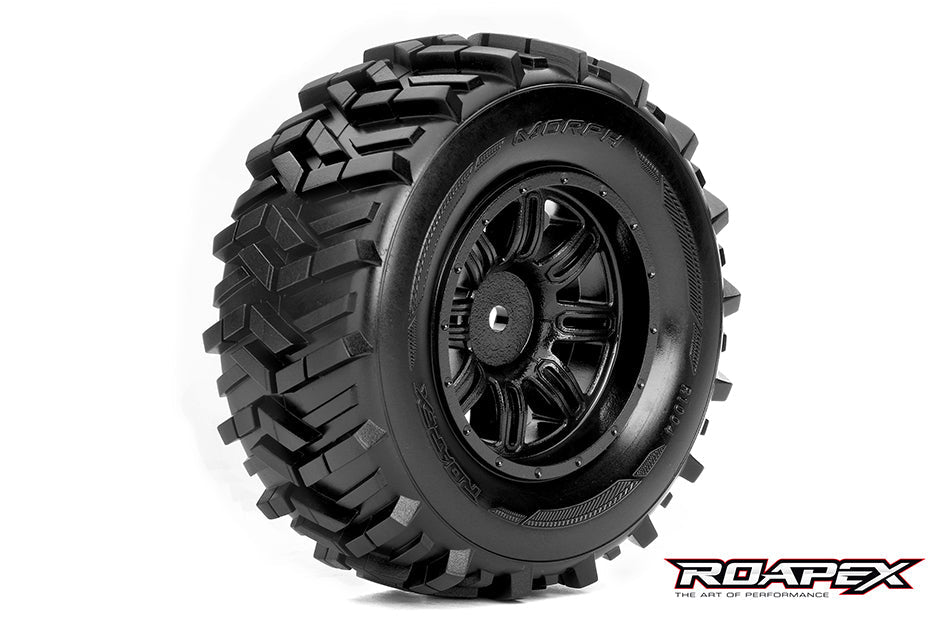 R1004-B MORPH 1/10 SC TIRE BLACK WHEEL WITH 12MM HEX MOUNTED Roapex