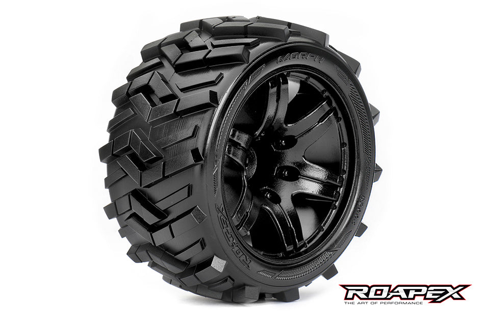 R2004-B2 MORPH 1/10 STADIUM TRUCK TIRE BLACK WHEEL WITH 1/2 OFFSET 12MM HEX MOUNTED Roapex