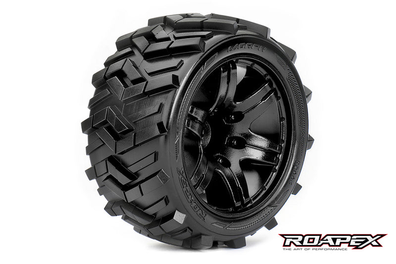 R2004-B2 MORPH 1/10 STADIUM TRUCK TIRE BLACK WHEEL WITH 1/2 OFFSET 12MM HEX MOUNTED