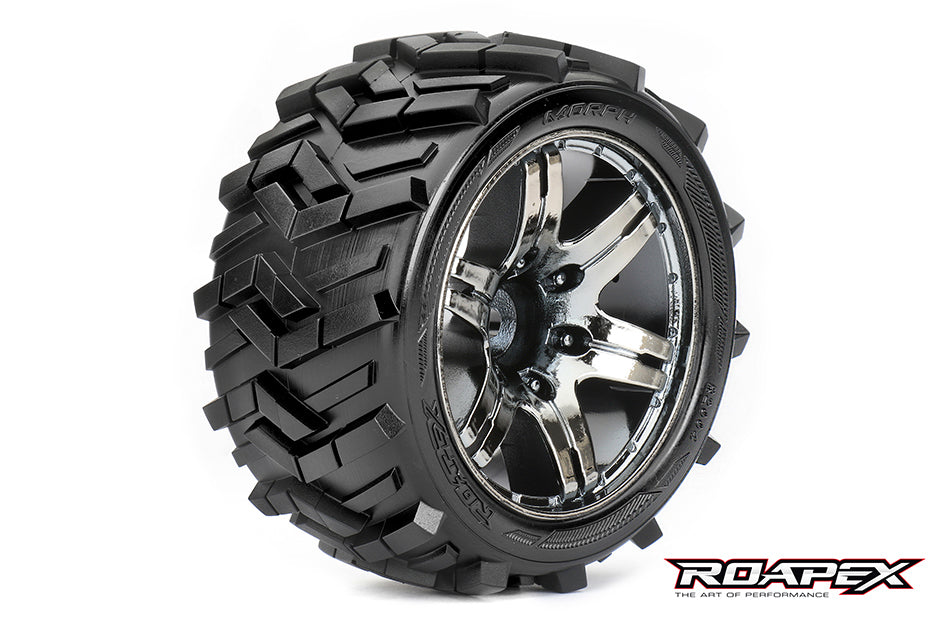 R2004-CB2 MORPH 1/10 STADIUM TRUCK TIRE CHROME BLACK WHEEL WITH 1/2 OFFSET 12MM HEX MOUNTED Roapex