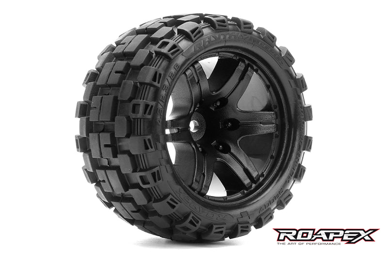 R2007-B2 RHYTHM BELTED 1/10 STADIUM TRUCK TIRE BLACK WHEEL 1/2 OFFSET 12mm HEX MOUNTED