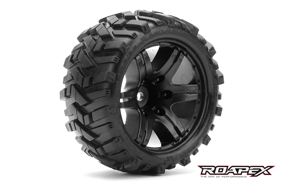 R2008-B0 MORPH BELTED 1/10 STADIUM TRUCK TIRE BLACK WHEEL 0 OFFSET 12mm HEX MOUNTED Roapex