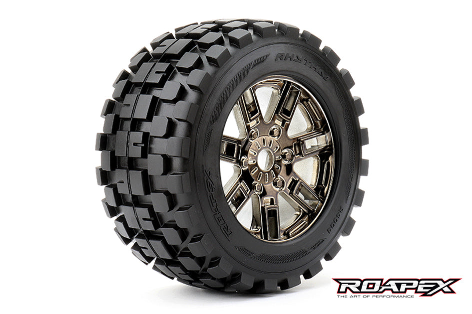 R4004-CB0 Rhythm Chrome Black wheel with 0 offset 17mm hex mounted Roapex
