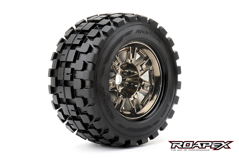 R4004-CB2 Rhythm Chrome Black wheel with 1/2 offset 17mm hex mounted Roapex