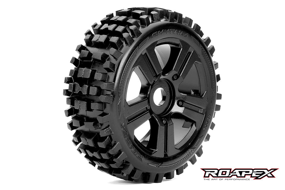 R5002-B RHYTHM 1/8 BUGGY TIRE BLACK WHEEL WITH 17MM HEX MOUNTED Roapex