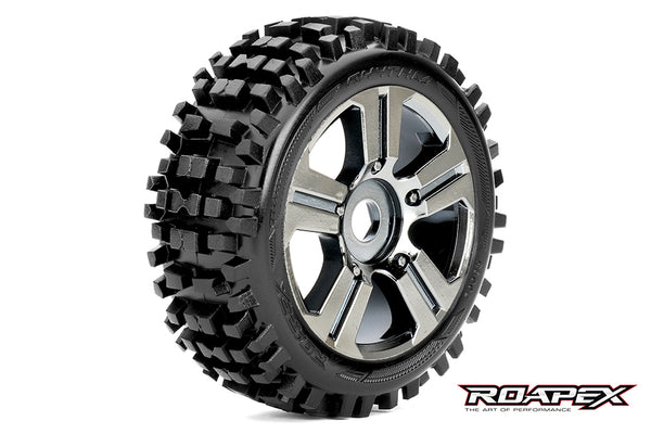 R5002-CB RHYTHM 1/8 BUGGY TIRE  CHROME BLACK WHEEL WITH 17MM HEX MOUNTED