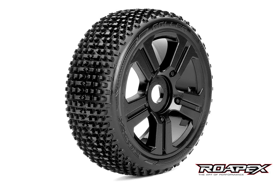 R5003-B ROLLER 1/8 BUGGY TIRE BLACK WHEEL WITH 17MM HEX MOUNTED Roapex