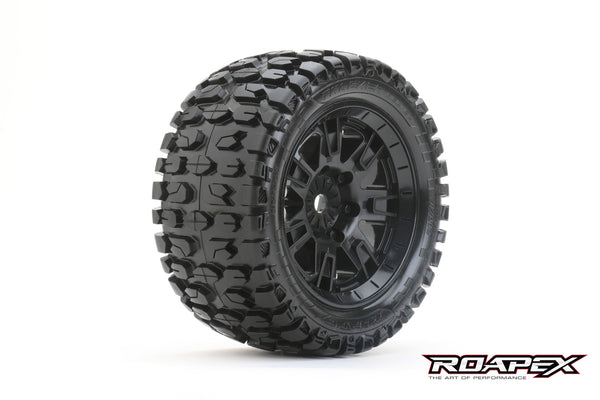 R7002-K TRACKER BELTED ARRMA KRATON 8S MT TRUCK TIRE BLACK WHEEL WITH 24MM HEX MOUNTED