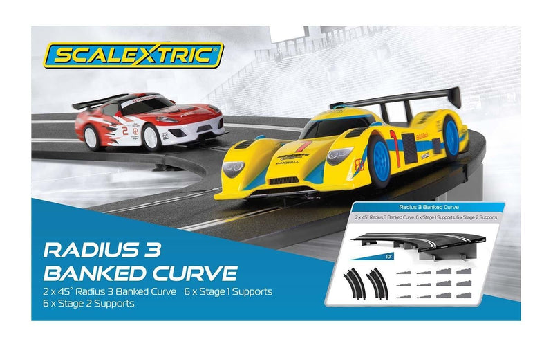 C8297 SCALEXTRIC BANKED CURVE 45 DEGREES (2) WITH SUPPORTS RADIUS 3