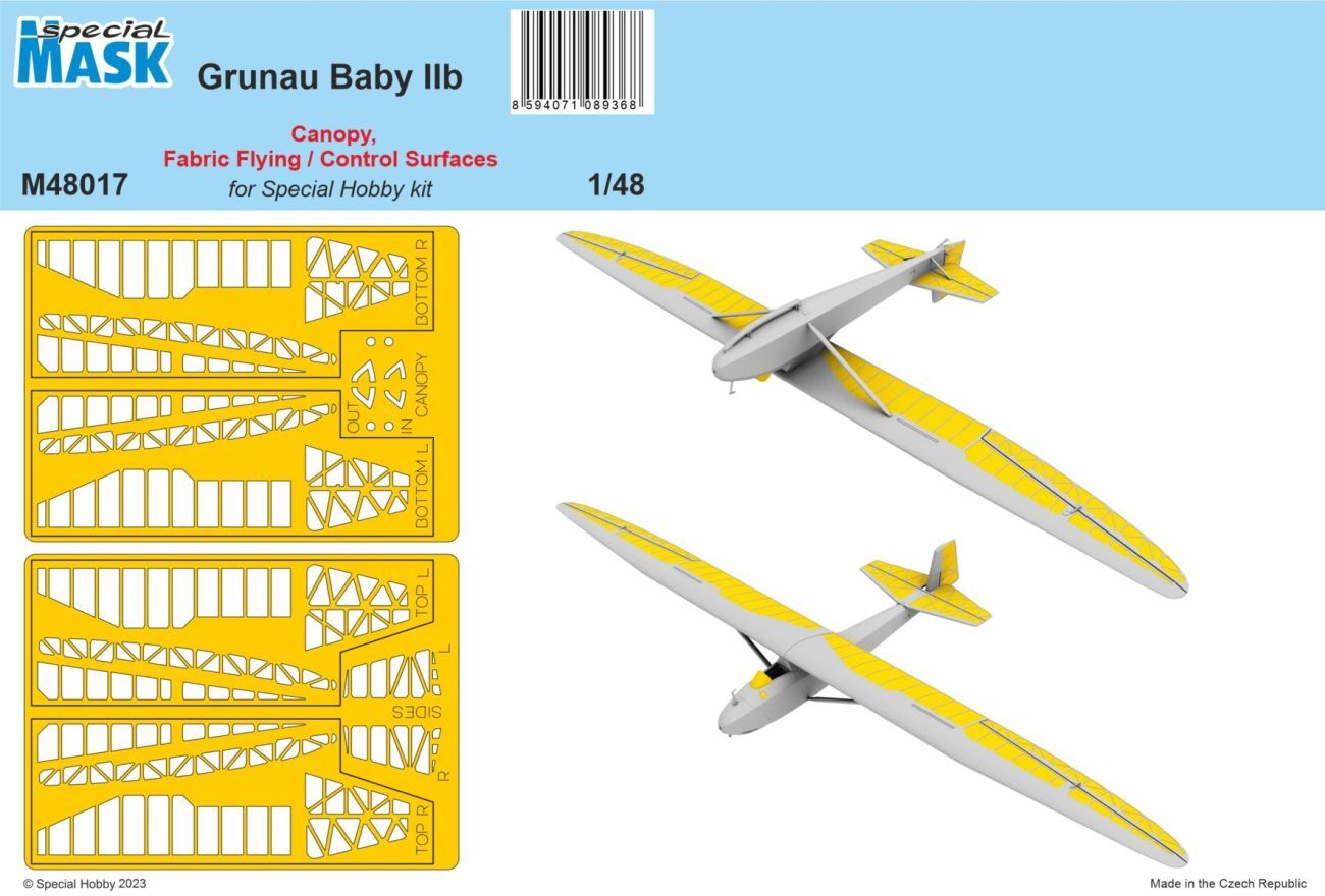 Special Hobby 1/48 Grunau Baby IIB Mask Canopy Fabric Flying / Control Surfaces