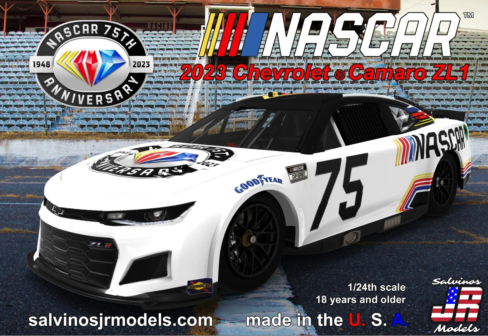 SJR-38805 Salvinos J R 1/24 NASCAR 75th Diamond Anniversary 2023 Chevrolet Camaro ZL1 Salvinos J R Models