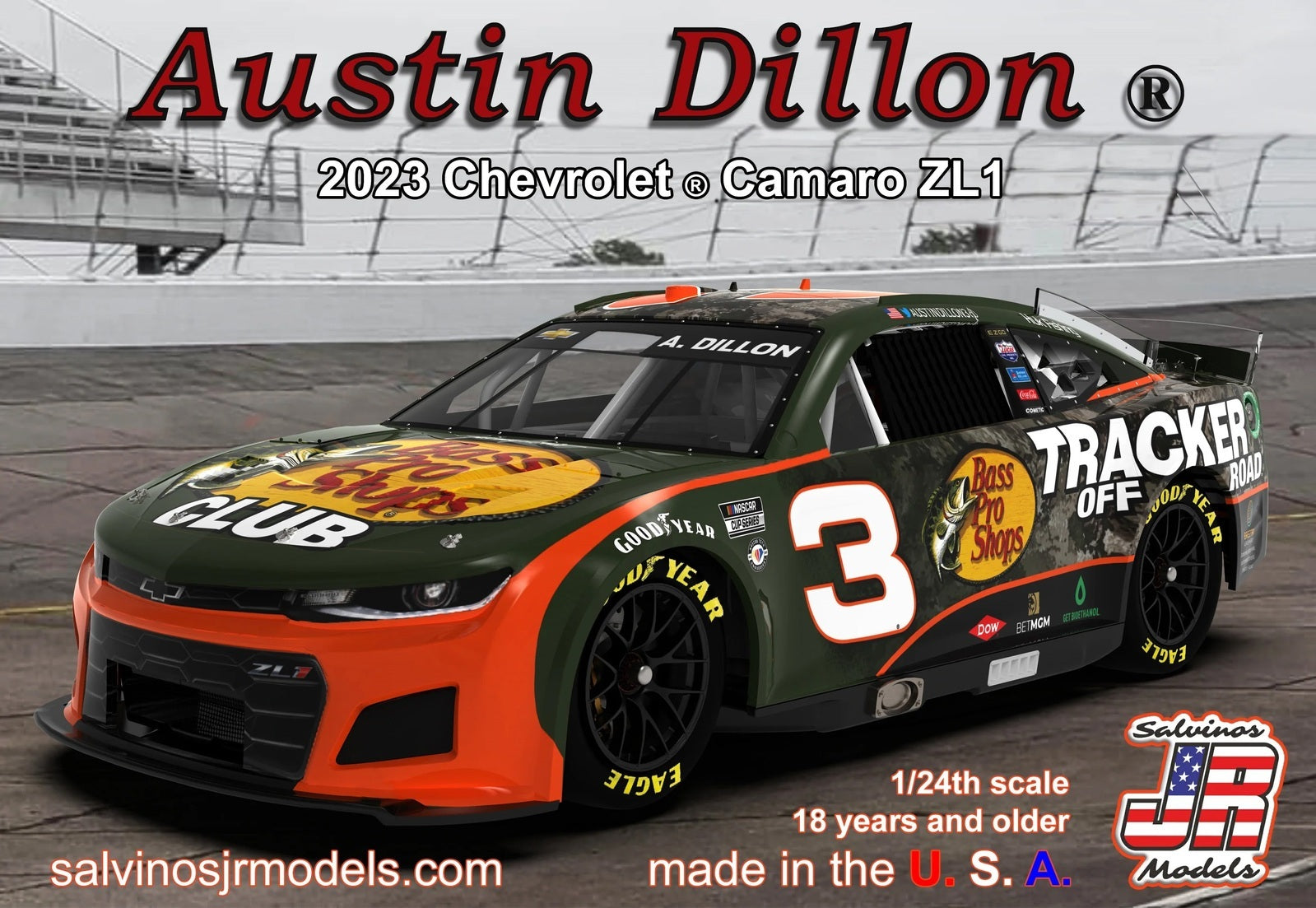 SJR-39173 Salvinos J R 1/24 Austin Dillon No.3 Bass Pro Shop 2023 Next Gen NASCAR Chevrolet Camaro Salvinos J R Models