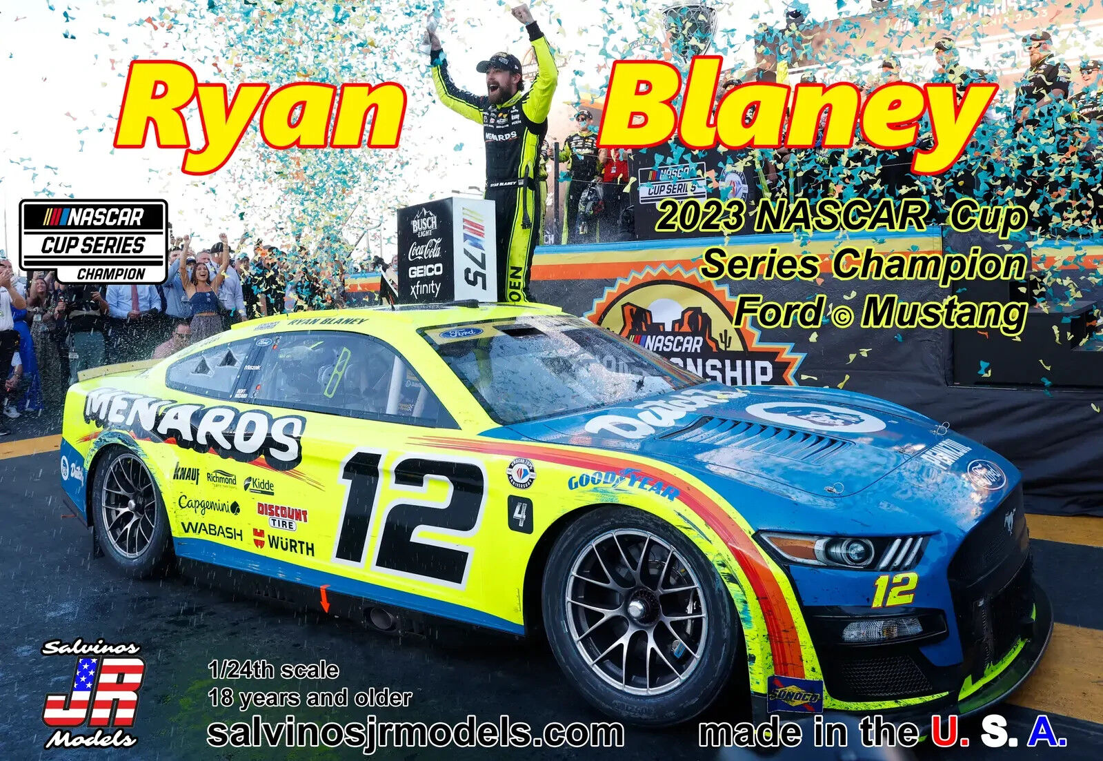 Salvinos J R 1/24 Ryan Blaney 2023 NASCAR Cup Series Champion [PF2023RBPX]
