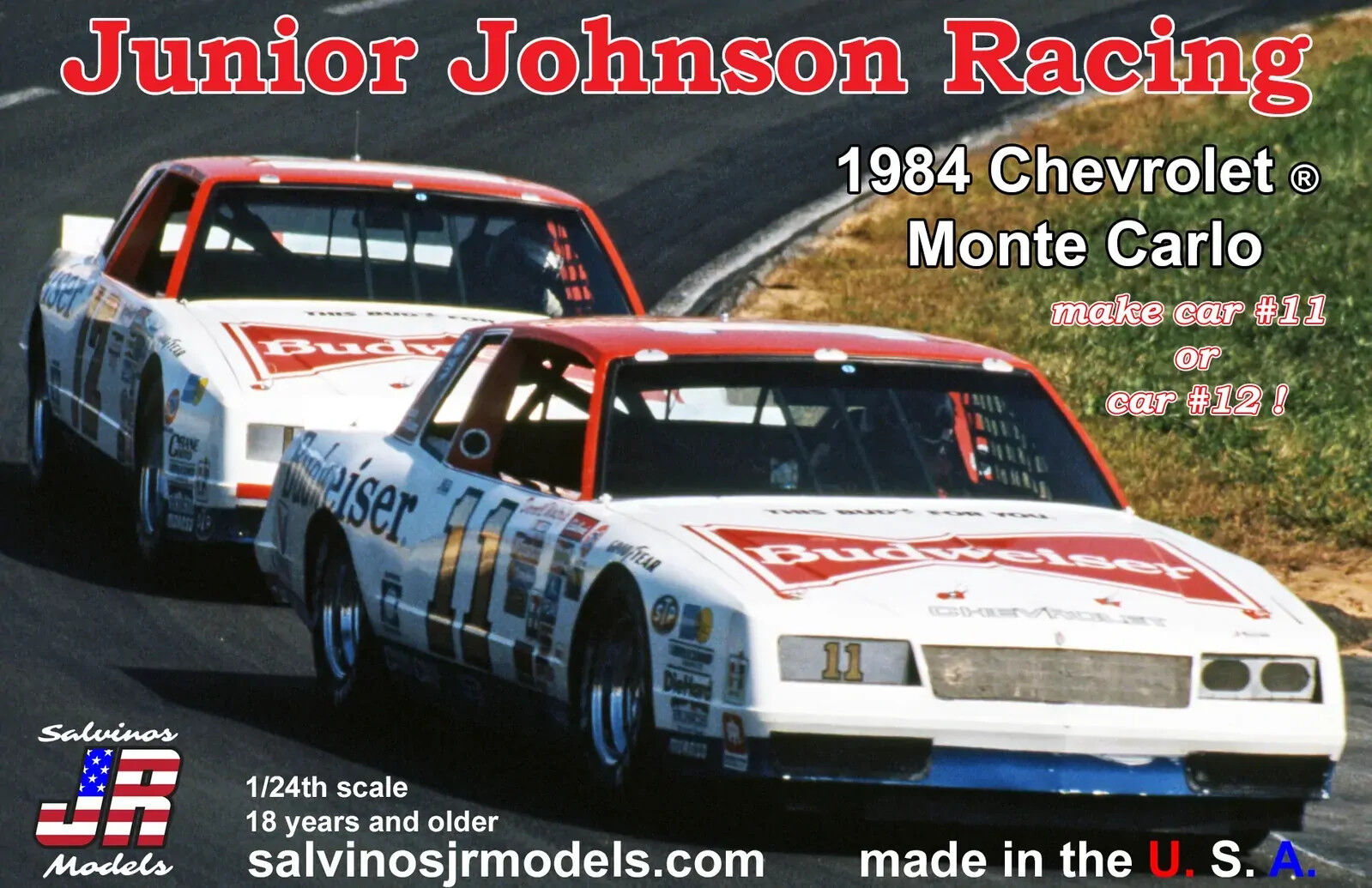 Salvinos J R 1/24 1984 Junior Johnson Racing #11/#12 Darrel Waltrip/Neil Bonnett Chevrolet Monte Carlo Plastic Model Kit [JJMC1984DN]