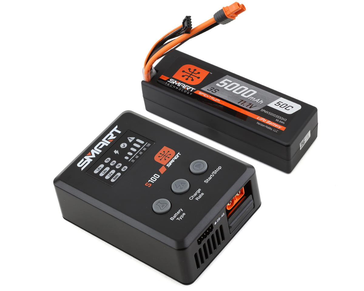 SPMX-1033 Spektrum Smart 5000mAh 3S 50C IC3 LiPo Battery Powerstage Bundle with S100 Charger Spektrum