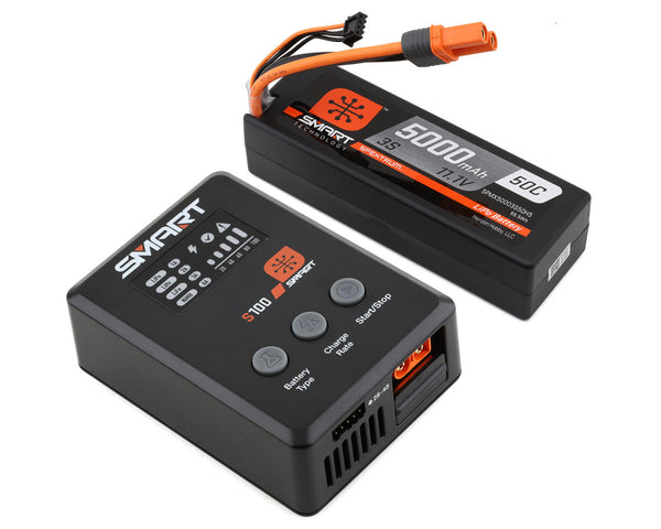 SPMX-1034 Spektrum Smart 5000mAh 3S 50C IC5 LiPo Battery Powerstage Bundle with S100 Charger