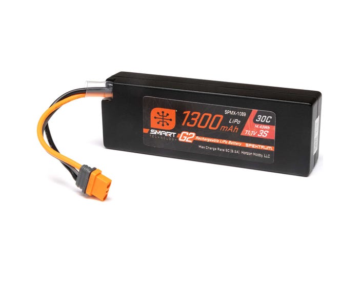 Spektrum 1300mAh 3S 11.1v 30C Smart G2 LiPo Battery with IC2 Connector, Grom BLX Spektrum