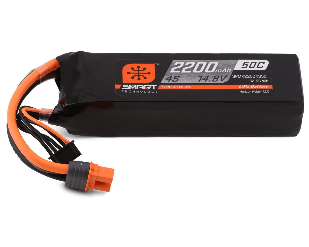 SPMX22004S50 Spektrum 2200mah 4S 14.8v 50C Smart LiPo Battery with IC3 Connector Spektrum