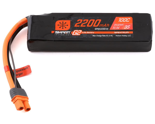 SPMX223S100 Spektrum 2200mAh 3S 11.1V 100C Smart G2 LiPo Battery with IC3 Connector