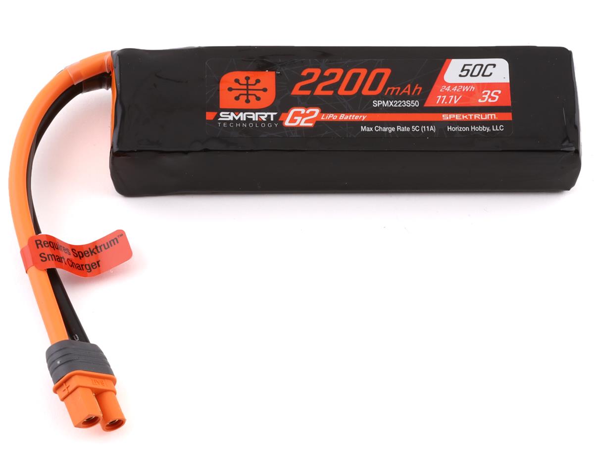 SPMX223S50 Spektrum 2200mAh 3S 11.1V 50c Smart G2 LiPo Battery with IC3 Connector Spektrum