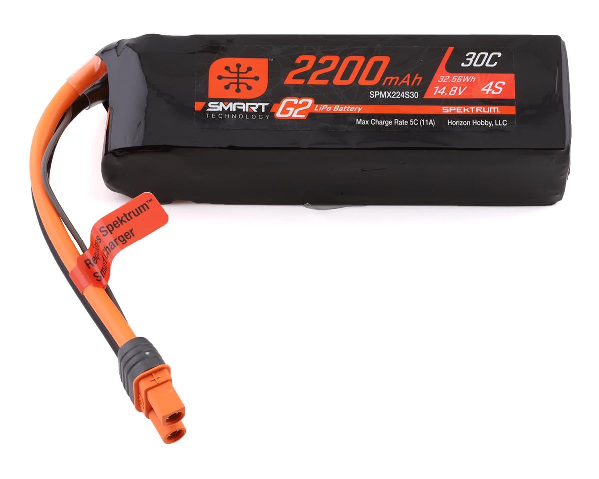 SPMX224S30 Spektrum 2200mAh 4S 14.8V 30c Smart G2 LiPo Battery with IC3 Connector Spektrum