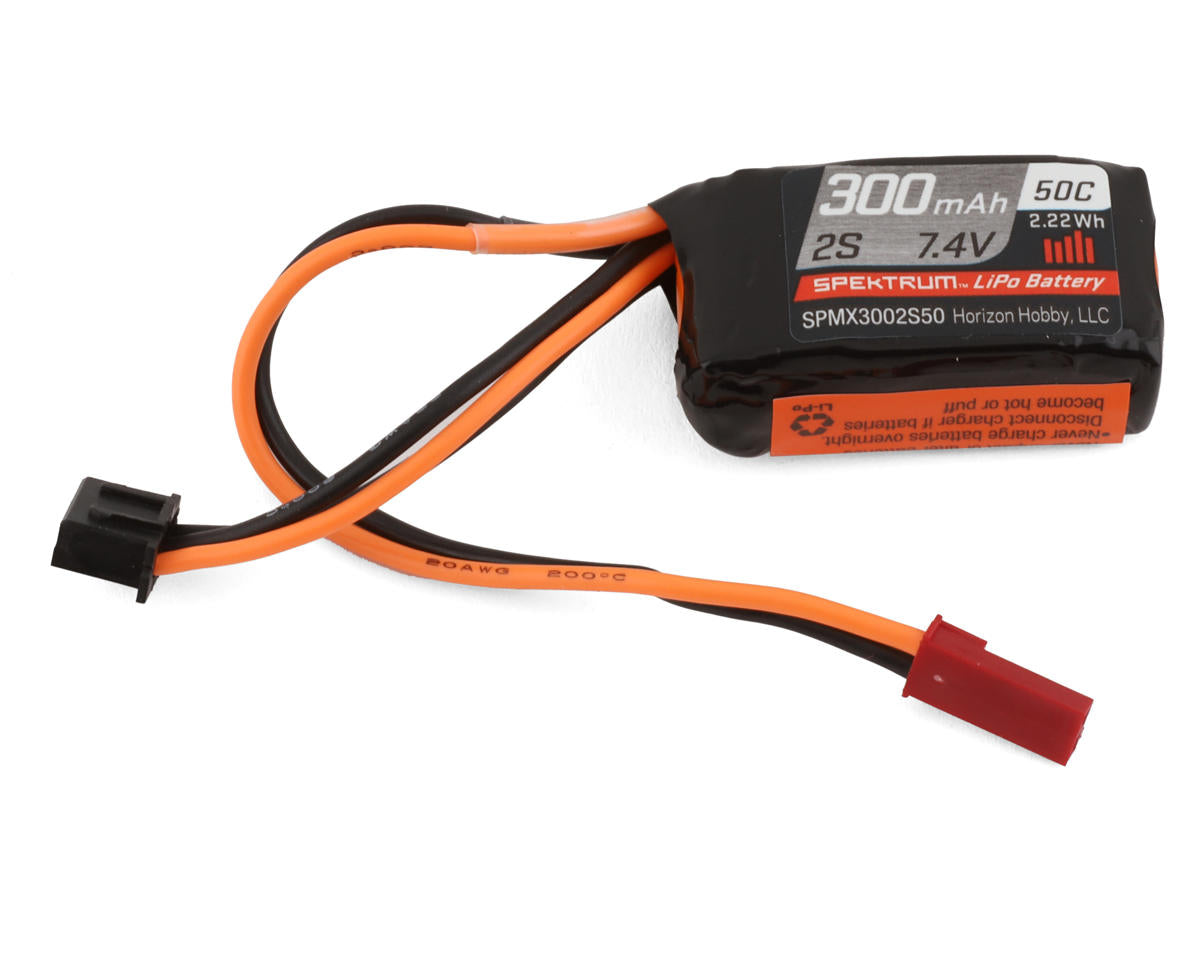 SPMX3002S50 Spektrum 300mAh 2S 7.4V 50C LiPo Battery with JST Connector Spektrum