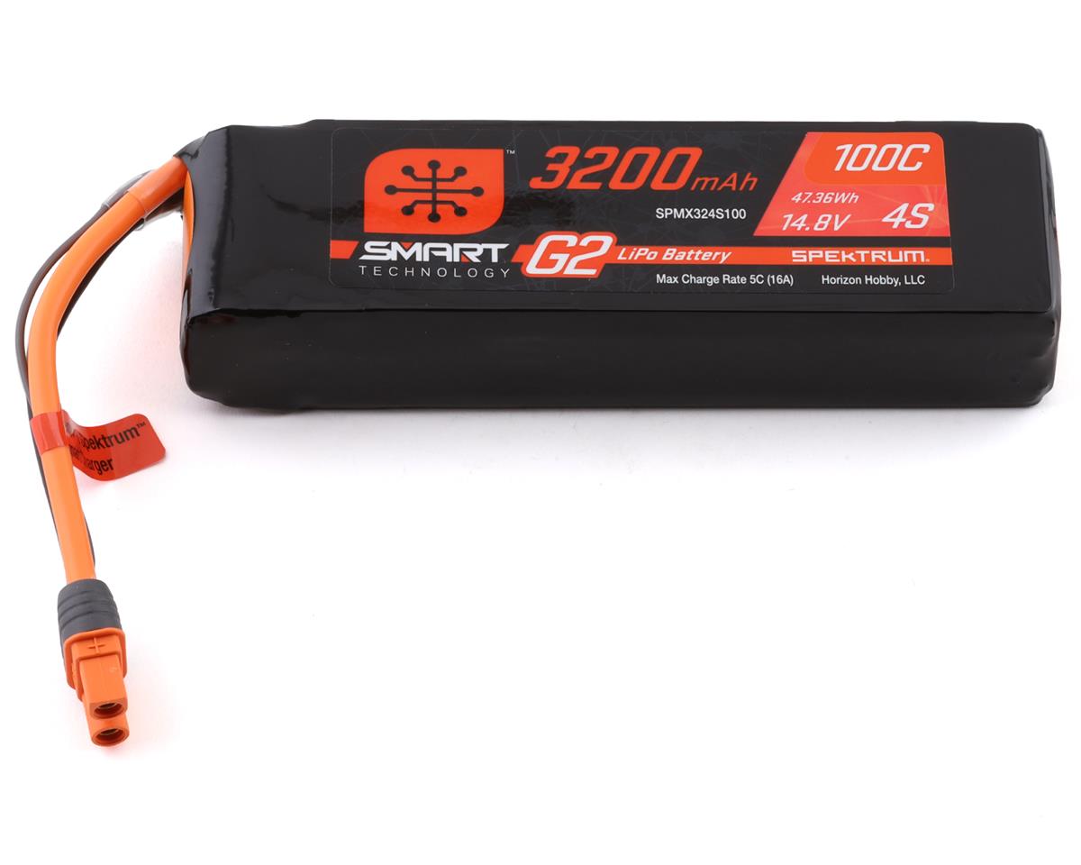 SPMX324S100 Spektrum 3200mAh 4S 14.8V 100C Smart G2 LiPo Battery with IC3 Connector Spektrum