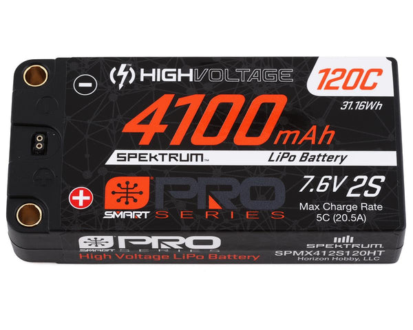 SPMX412S120HT Spektrum 4100mAh 2S 7.6V 120c Smart Pro Race HV LiPo Battery with 5mm Bullets