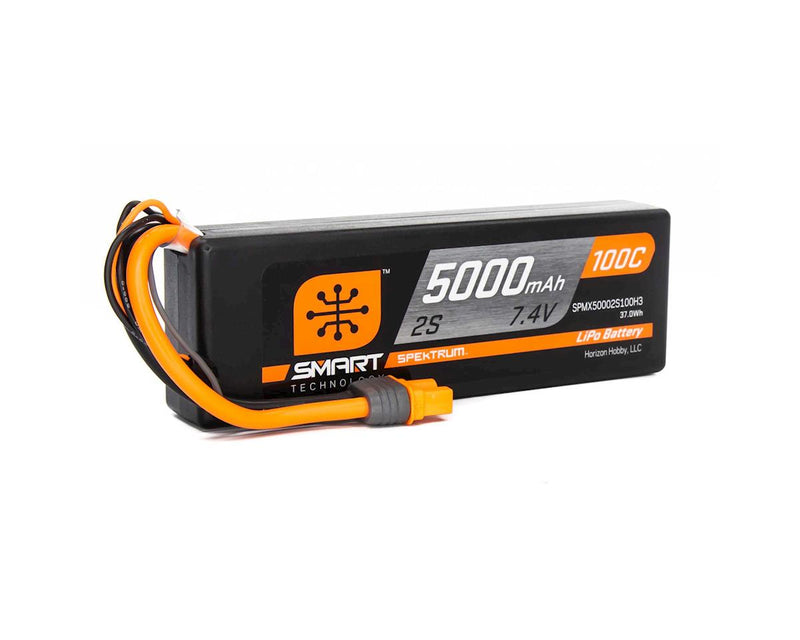 SPMX50002S100H3 Spektrum 5000mah 2S 7.4v 100C Smart Hard Case LiPo Battery with IC3 Connector