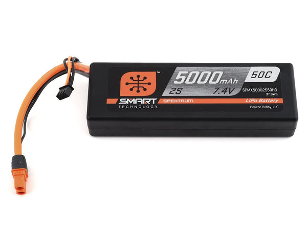 SPMX50002S50H3 Spektrum 5000mah 2S 7.4v 50C Smart Hard Case LiPo Battery with IC3 Connector