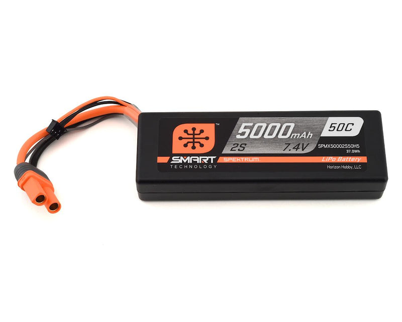 SPMX50002S50H5 Spektrum 5000mah 2S 7.4v 50C Smart Hard Case LiPo Battery with IC5 Connector