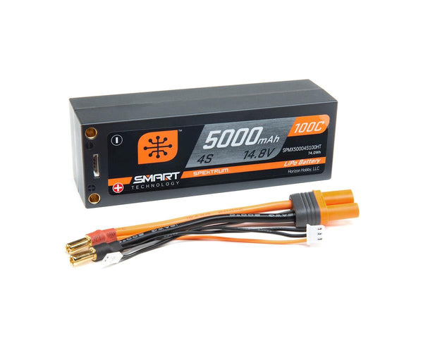 Spektrum 5000mah 4S 14.8v 100C Smart Hard Case LiPo Battery with 5mm Bullet Connectors