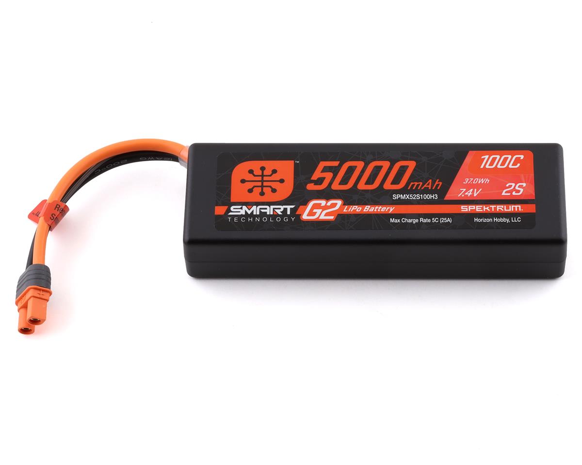 SPMX52S100H3 Spektrum 5000mAh 2S 7.4V 100C Smart G2 Hard Case LiPo Battery with IC3 Connector Spektrum